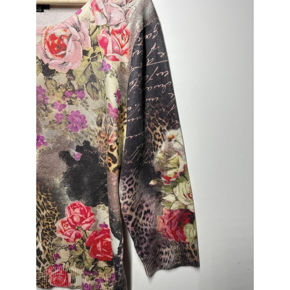 Impulse 3/4 Sleeve Floral Graphic Print Y2K 90s Colorful Cheetah Shirt Top Sz M - Picture 5 of 12